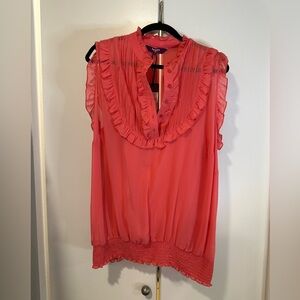 Inspire Vibrant Coral Ruffle Blouse
